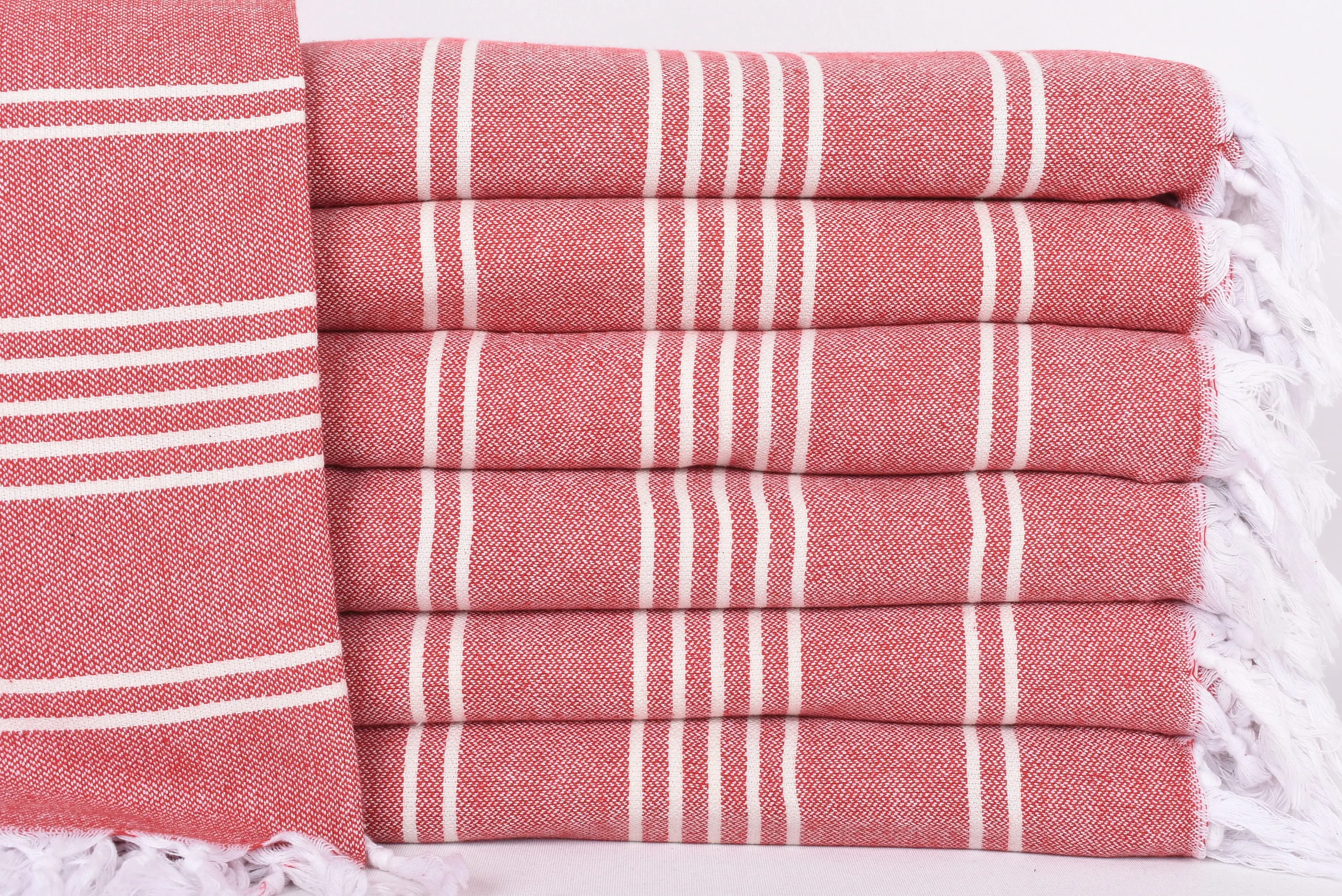 Red Striped Throw Blanket, 95x71, Organic Cotton, Bohemian Pattern - 1