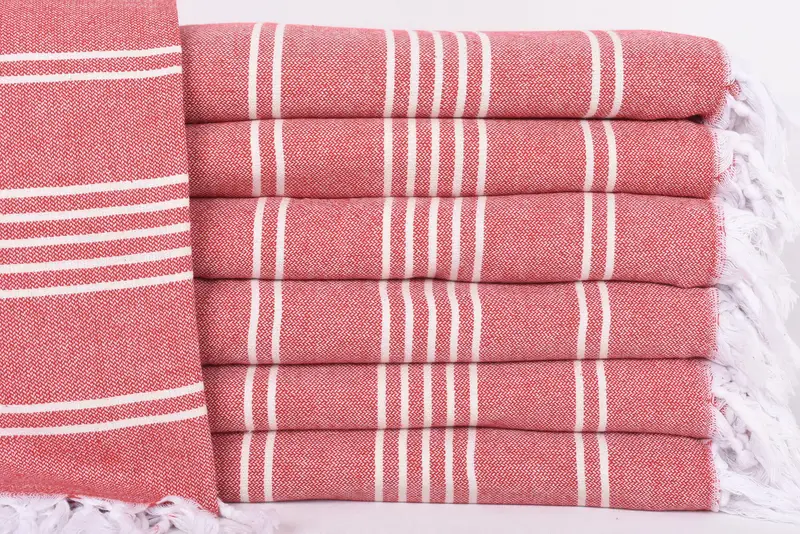 Red Striped Throw Blanket, 95x71, Organic Cotton, Bohemian Pattern