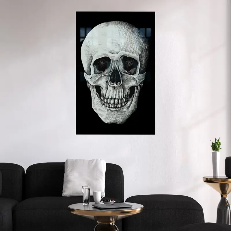 Zarif Baskılı Cam: Modern Siyah Beyaz Korku Teması