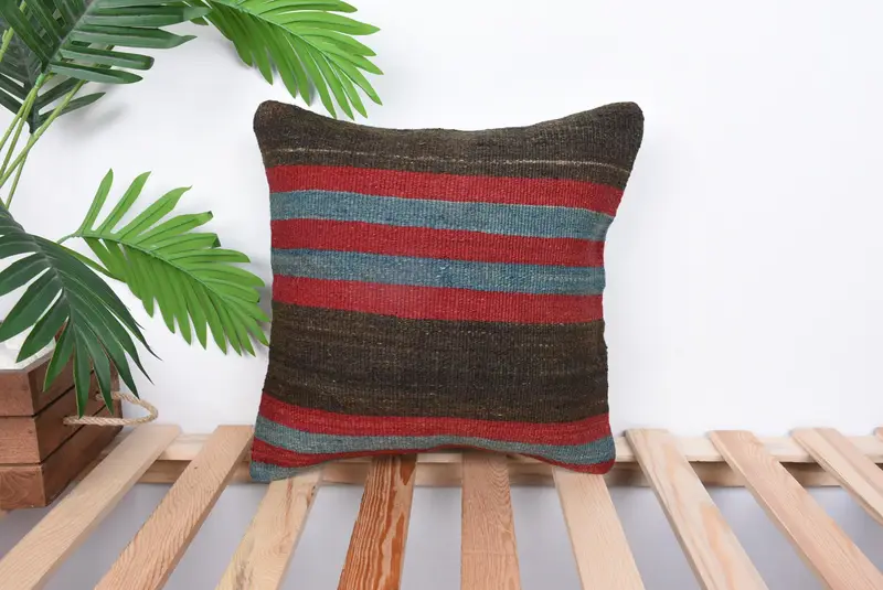 14x14 Red Cushion Case, Vintage Kilim Pillow, Cotton Pillow Cover, Gift Pillow, Car Pillow Case, Pillow Cover, Vintage Pillow - 1