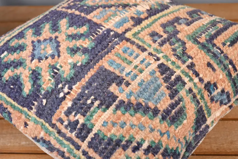 Boho Pillow, Wool Kilim Pillow Pillow Case, 14x14 Blue Pillow, Ethnical Kilim Rug Pillow, Cushion, Car Pillow Sham, Pillow for Sofa - 3