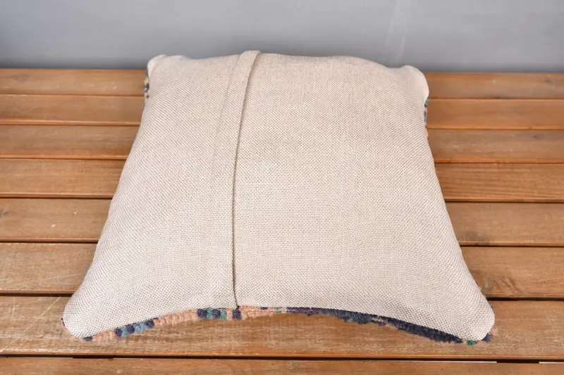 Boho Pillow, Wool Kilim Pillow Pillow Case, 14x14 Blue Pillow, Ethnical Kilim Rug Pillow, Cushion, Car Pillow Sham, Pillow for Sofa - 5