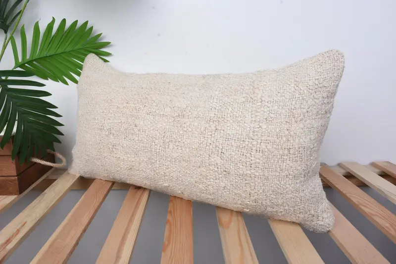 12x24 Beige Cushion Case, Ottoman Cushion Case, Handmade Kilim Cushion, Interior Designer Pillow, Antique Pillows, Pillow Sham - 4
