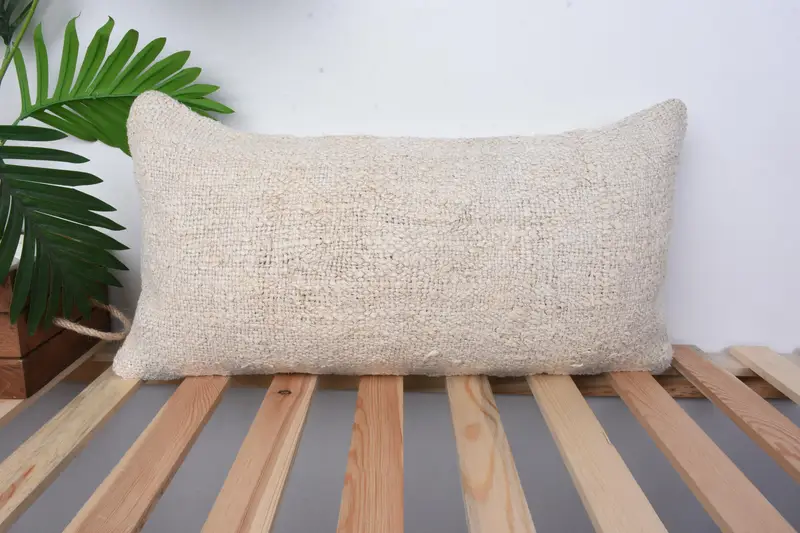 12x24 Beige Cushion Case, Ottoman Cushion Case, Handmade Kilim Cushion, Interior Designer Pillow, Antique Pillows, Pillow Sham - 1