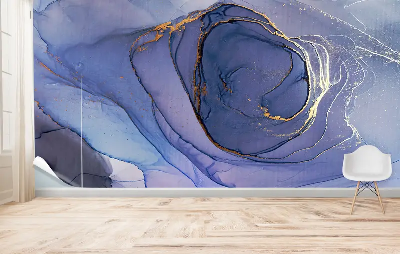 Elegante Tapete mit goldenem Marmordruck: Modernes abstraktes Design