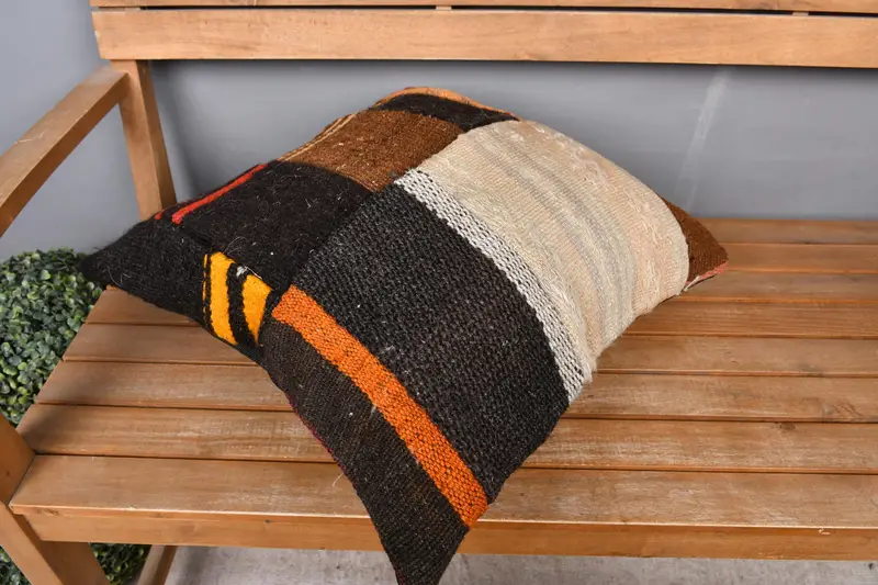 Boho Pillow, Lounge Throw Pillow, Vintage Pillow, Art Deco Pillow Case, 20x20 Black Pillow Case, Vintage Kilim Pillow, Cushion Case - 2