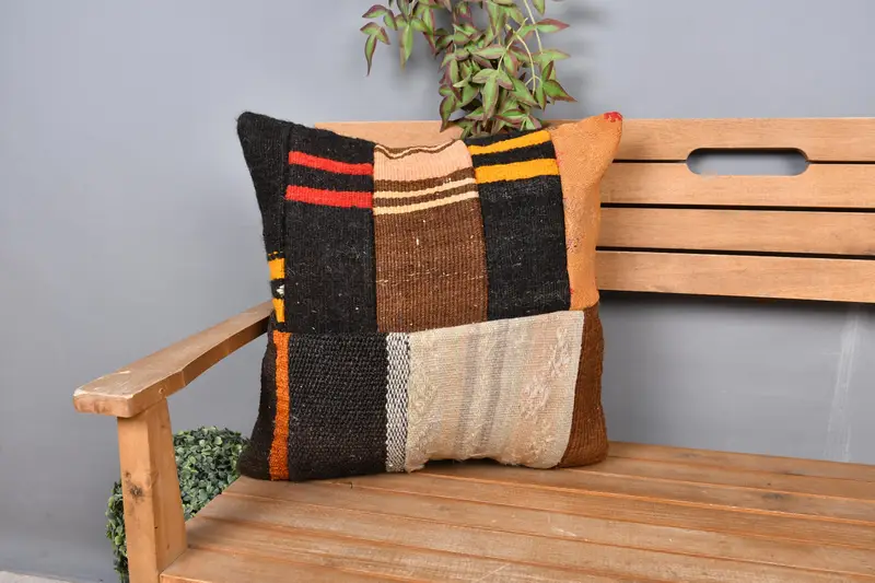 Boho Pillow, Lounge Throw Pillow, Vintage Pillow, Art Deco Pillow Case, 20x20 Black Pillow Case, Vintage Kilim Pillow, Cushion Case - 1