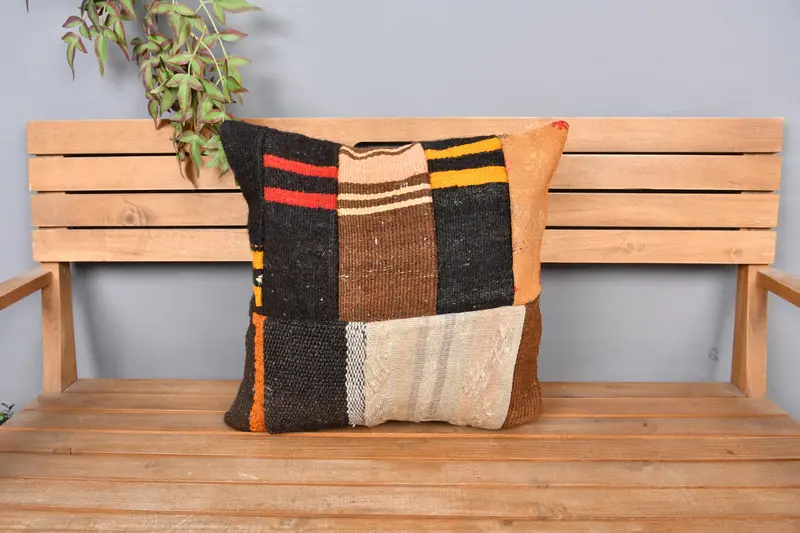 Boho Pillow, Lounge Throw Pillow, Vintage Pillow, Art Deco Pillow Case, 20x20 Black Pillow Case, Vintage Kilim Pillow, Cushion Case - 6