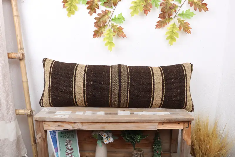 Kilim Pillow Cover, Anatolian Cushion, Throw Kilim Pillow, 12x36 Beige Cushion Case, Pattern Throw Cushion, Interior Designer Pillow, Pillow Sham - 1
