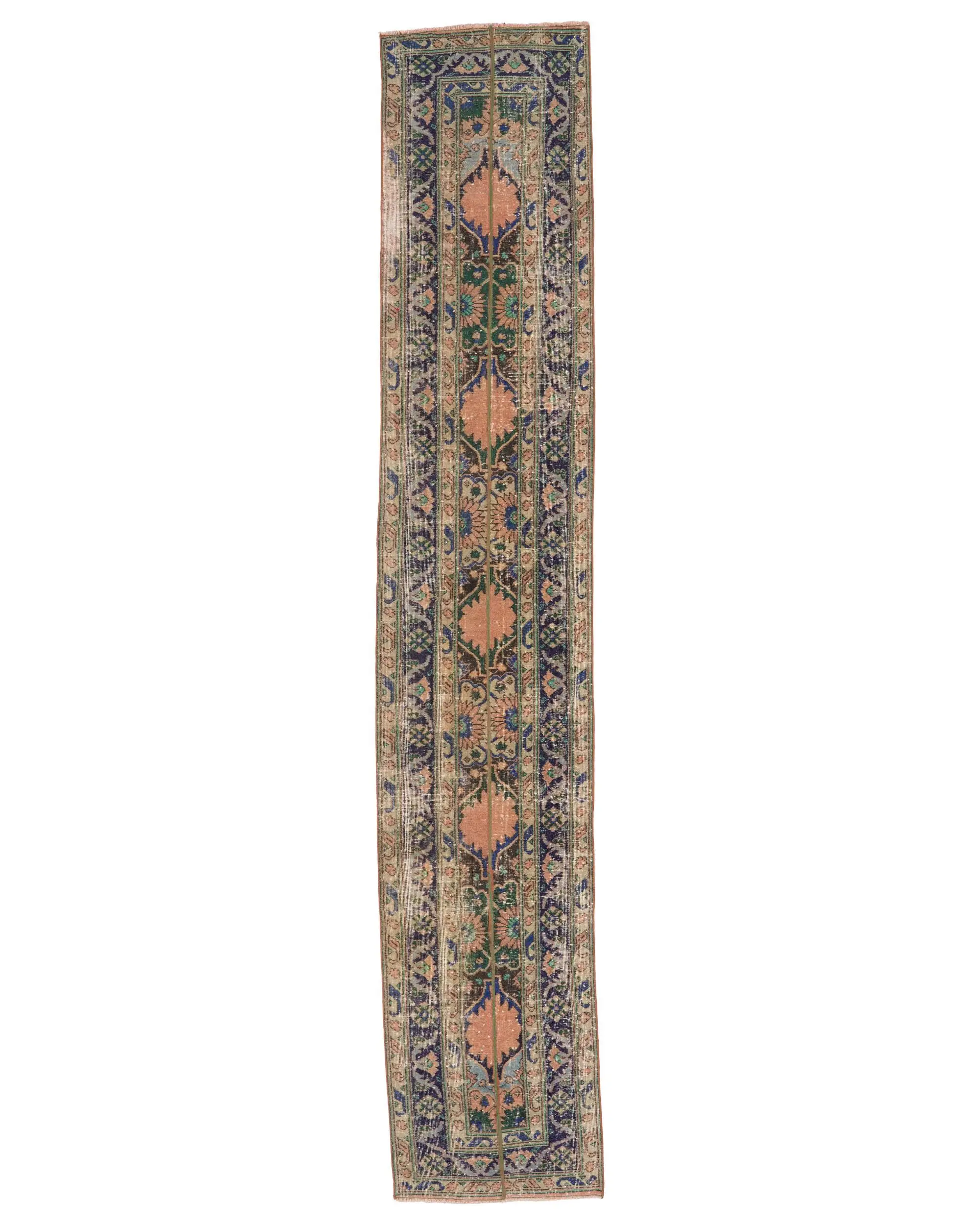 Vintage Rug, 2.3x12.7 ft Runner Turkish Rug, Blue Red Animal Print Rug - 1