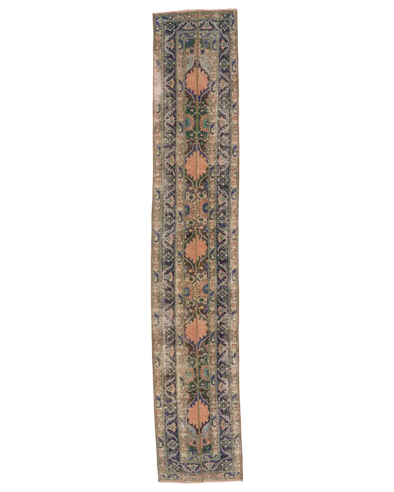 Yeşil ve Mavi Hayvan Baskılı Halı, 2,3x12,7 ft