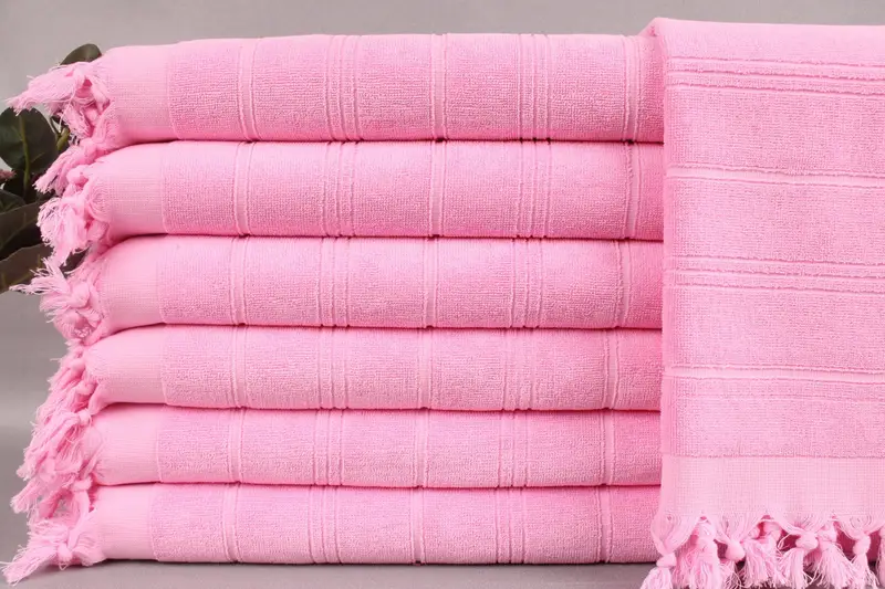 Cotton Tea Towel Striped Terry Towel, Light Pink Beige, 18x40 Inches