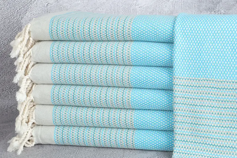 Personalized Turquoise-Blue Striped Towel, Custom Hand Towel, 20x36 Inches