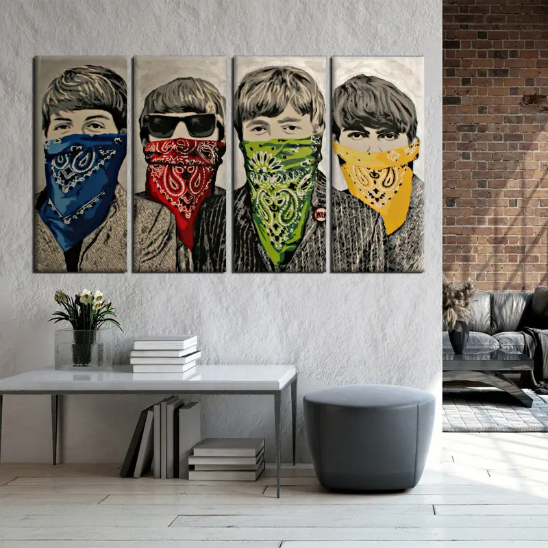 Banksy Beatles Canvas Art, Banksy Bandanas Graffiti Canvas Framed Wall Art , Rock and Roll, Home Decor BANKSY The Beatles, Banksy Canvas, - 4