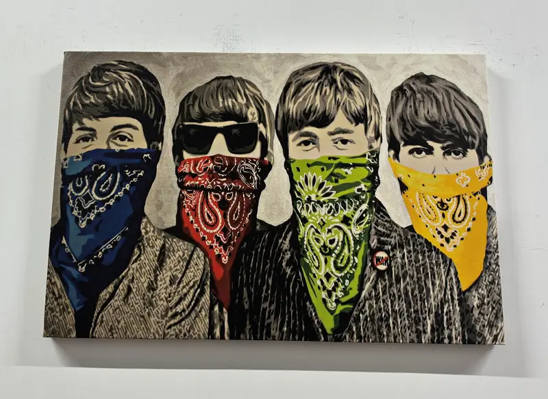 Banksy Beatles Canvas Art, Banksy Bandanas Graffiti Canvas Framed Wall Art , Rock and Roll, Home Decor BANKSY The Beatles, Banksy Canvas, - 1