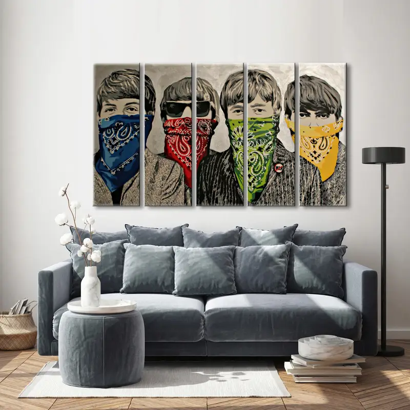 Banksy Beatles Canvas Art, Banksy Bandanas Graffiti Canvas Framed Wall Art , Rock and Roll, Home Decor BANKSY The Beatles, Banksy Canvas, - 5