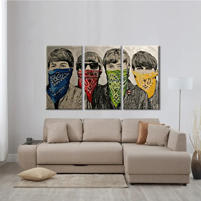 Banksy Beatles Canvas Art, Banksy Bandanas Graffiti Canvas Framed Wall Art , Rock and Roll, Home Decor BANKSY The Beatles, Banksy Canvas, - 3