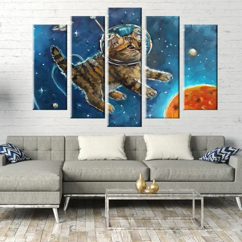 Astronaut Cat, Cat Canvas, Animals Wall Art, Abstract Space Wall Art, Abstract Canvas, Wall Art Canvas, Cat Wall Art, Kids Cartoon Canvas, - 5
