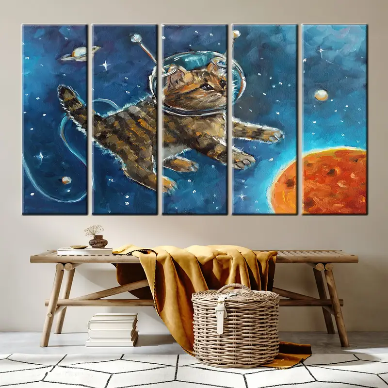 Astronaut Cat, Cat Canvas, Animals Wall Art, Abstract Space Wall Art, Abstract Canvas, Wall Art Canvas, Cat Wall Art, Kids Cartoon Canvas, - 4