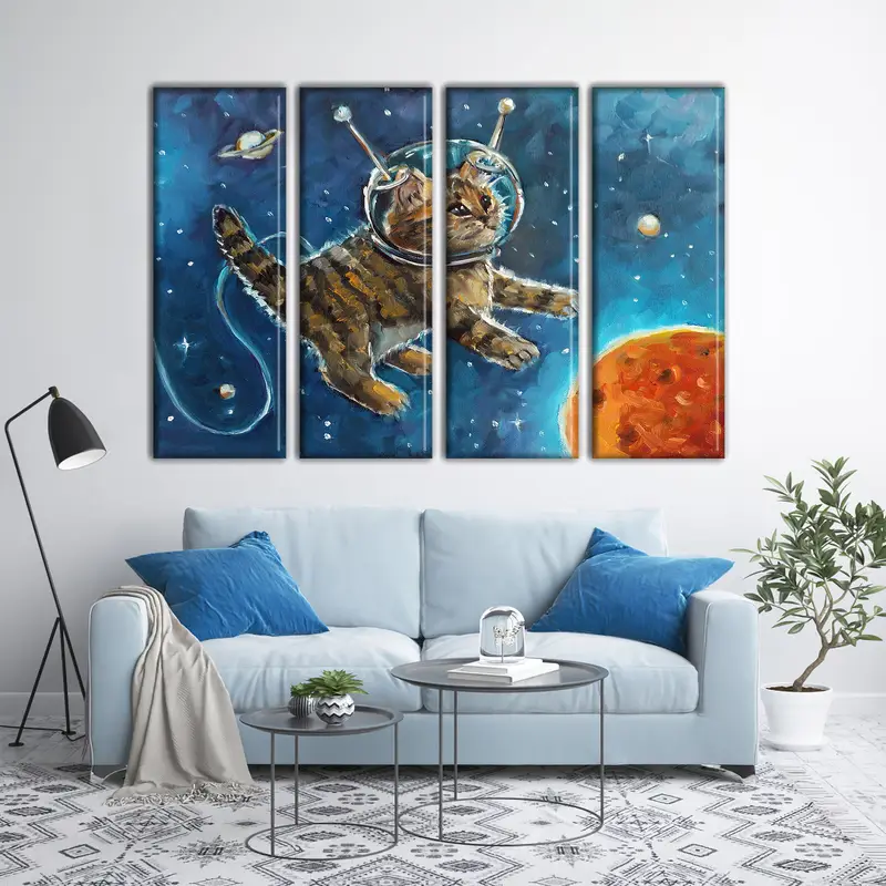 Astronaut Cat, Cat Canvas, Animals Wall Art, Abstract Space Wall Art, Abstract Canvas, Wall Art Canvas, Cat Wall Art, Kids Cartoon Canvas, - 3