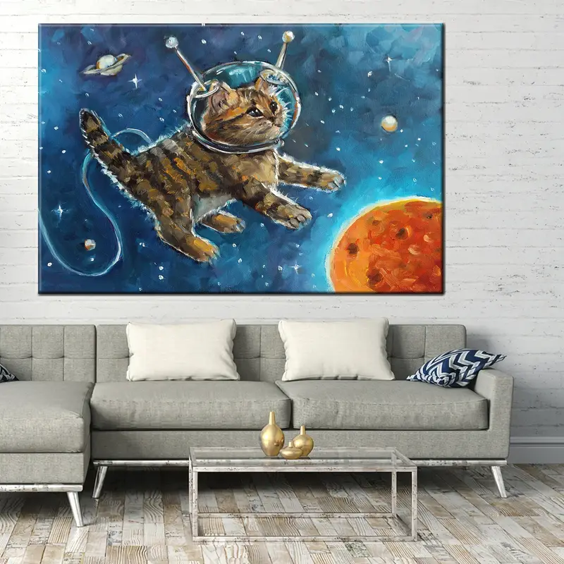 Astronaut Cat, Cat Canvas, Animals Wall Art, Abstract Space Wall Art, Abstract Canvas, Wall Art Canvas, Cat Wall Art, Kids Cartoon Canvas, - 1