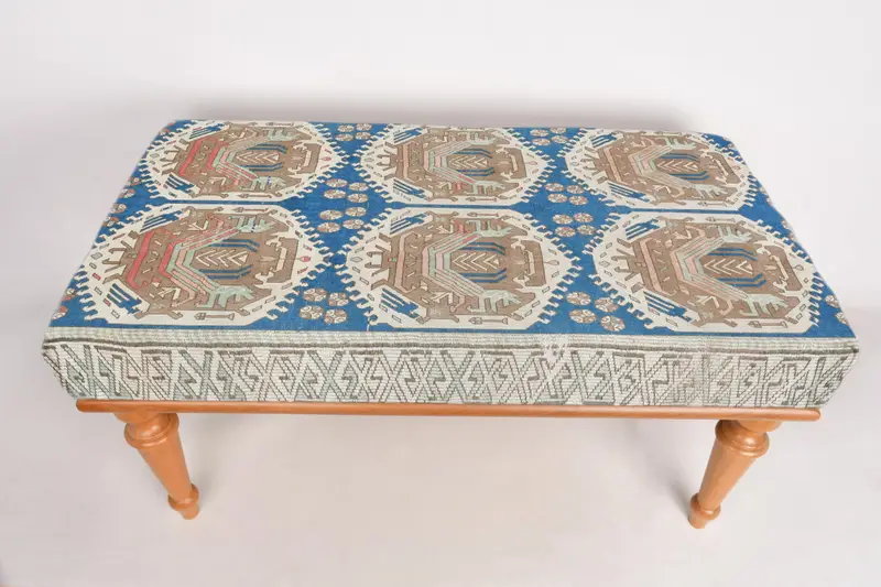 Modüler Mavi ve Yeşil Kilimden Esinlenmiş Osmanlı, Yün Karışımlı Koltuk Takımı