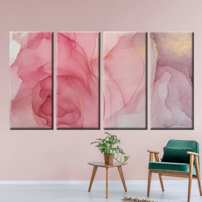 ピンクの大理石のキャンバス、抽象キャンバスプリント、抽象的な豪華な壁アート、リビングルームの壁アート、霜降り、現代アート、モダンアートワーク - 5