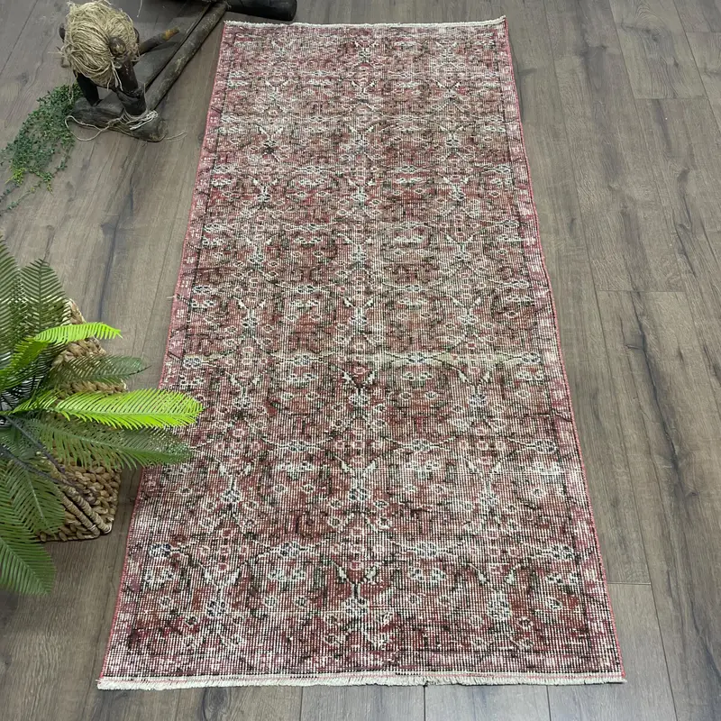 Turkish Vintage Rug, 2.7x5.9 ft Oushak Rug, Red White Polka dot Rug - 1