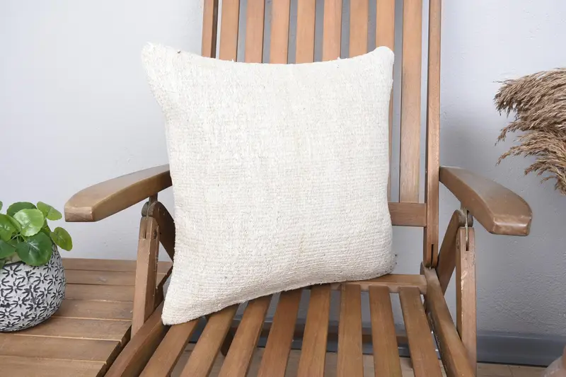 Turkish Pillow Sham, 18x18 inch Beige Antique Square Pillow Case - 1