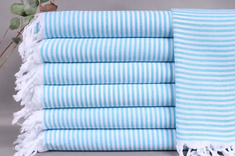 Monogrammed Beach Towel Turkish Cotton Dark Turquoise Stripes, 40x63 Inches