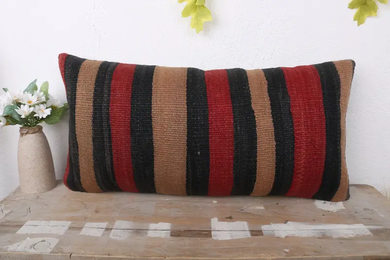 Decorative Throw Pillow Case, Turkish Kilim Pillow, Gift Pillow, Accent Throw Pillow Cover, Vintage Pillow, Cushion, 12x24 Beige Cushion Cover - 2