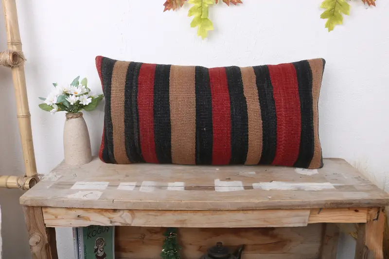 Decorative Throw Pillow Case, Turkish Kilim Pillow, Gift Pillow, Accent Throw Pillow Cover, Vintage Pillow, Cushion, 12x24 Beige Cushion Cover - 1