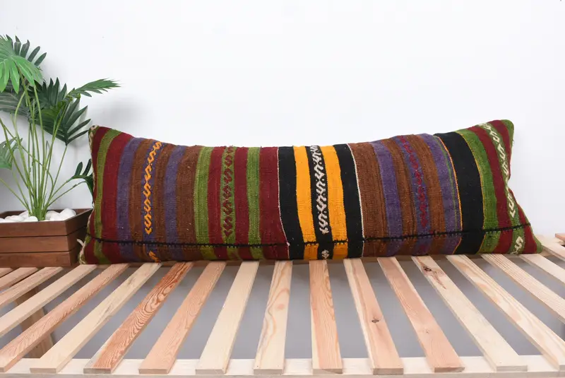 Turkish Corner Cushion Case, Antique Pillows, 16x48 Green Pillow Sham, Cushion Case, Boho Pillow Sham Cover, Gift Pillow, Traditional Pillow Case - 1