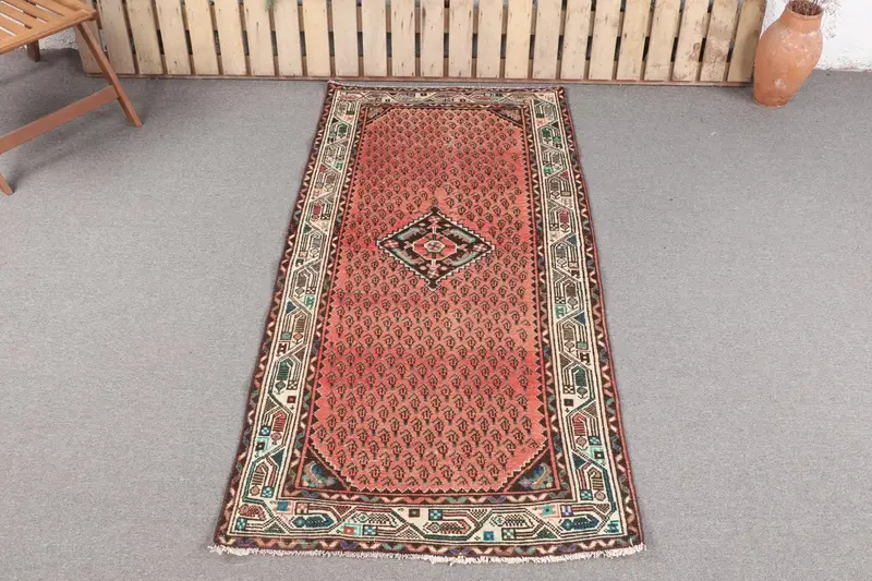 Alfombra hecha a mano de 3,1x6,2 pies, vibrante naranja y azul floral