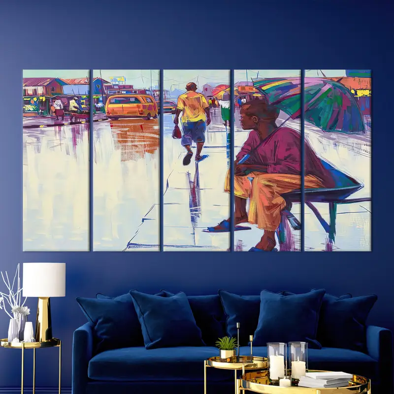 African Woman Wall Art, Nigerian Woman Poster, Rainy Day View Print, African Street View, Nigerian Landscape Wall Art, Canvas Wall Art, - 5