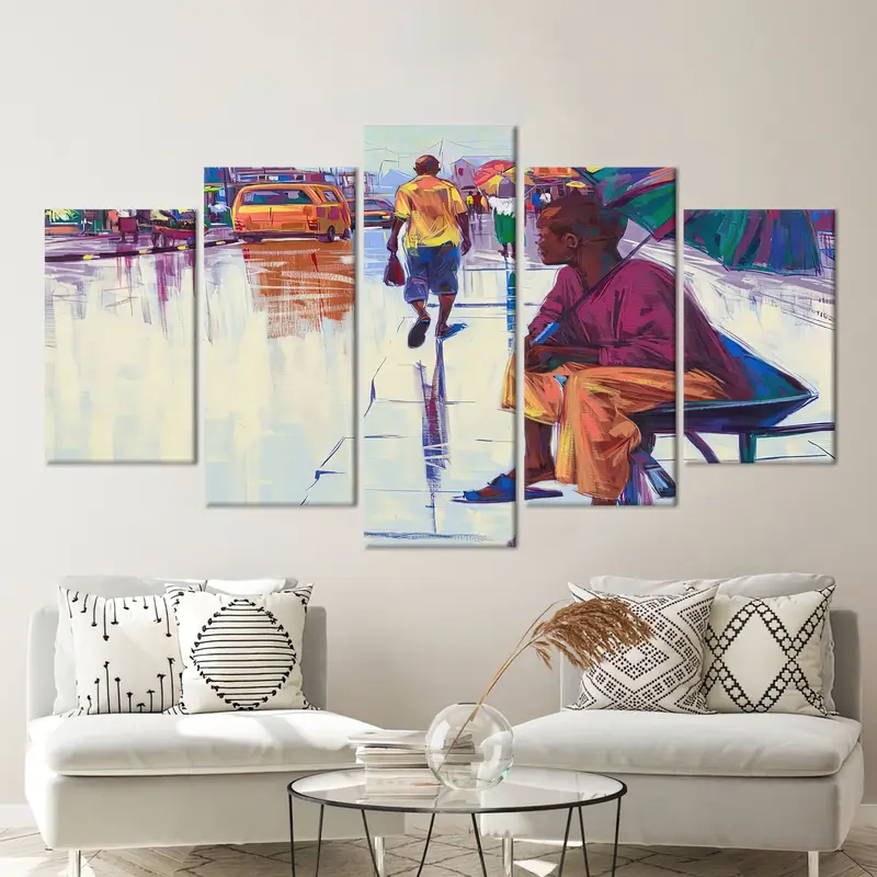 African Woman Wall Art, Nigerian Woman Poster, Rainy Day View Print, African Street View, Nigerian Landscape Wall Art, Canvas Wall Art, - 6