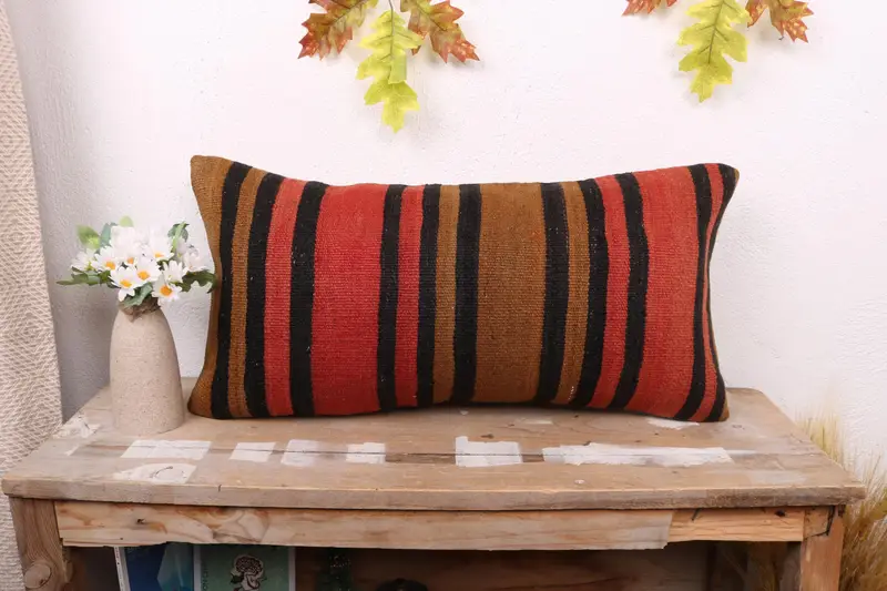 Kilim Pillow Cover, Interior Designer Pillow, 12x24 Red Cushion Case, Pillow Case, Throw Kilim Pillow, Bohemian Cushion Cushion Case - 1