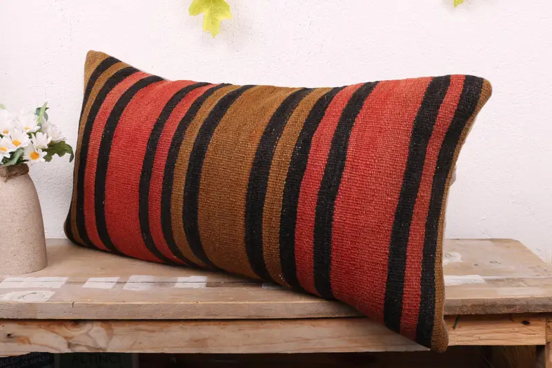 Kilim Pillow Cover, Interior Designer Pillow, 12x24 Red Cushion Case, Pillow Case, Throw Kilim Pillow, Bohemian Cushion Cushion Case - 4