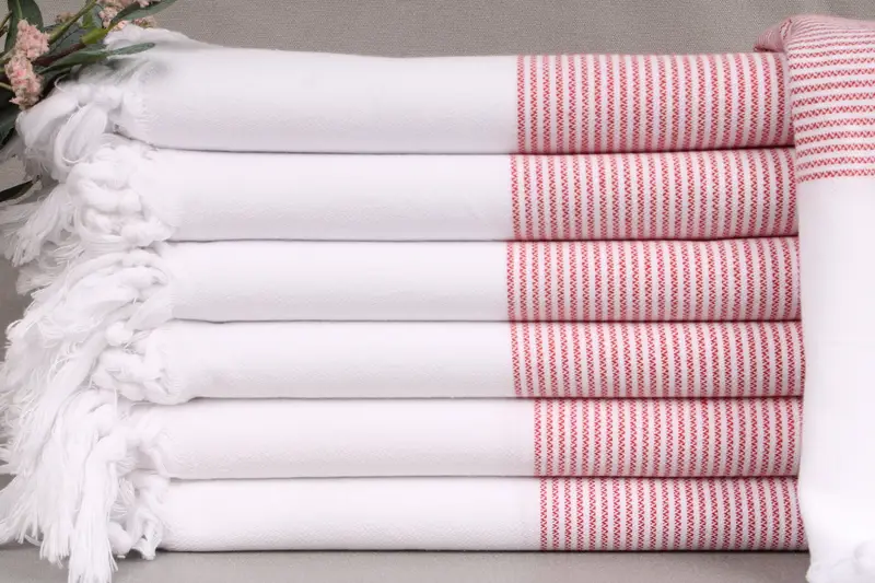 Beach Towel Monogram Turkish Cotton Red Stripes, 40x71 Inches