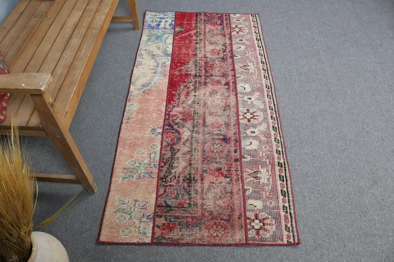 Alfombra floral roja y morada, decoración elegante de 2,6x5,3 pies