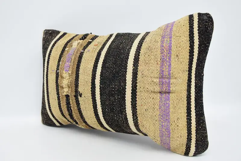 Pillow Case, Ethnical Kilim Rug Pillow, One Of A Kind Pillow Case, Throw Kilim Pillow, Patio Cushion Cover, 12x20 Brown Cushion, Pillow for Sofa - 4