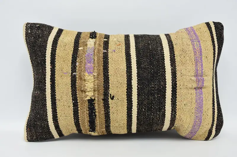 Pillow Case, Ethnical Kilim Rug Pillow, One Of A Kind Pillow Case, Throw Kilim Pillow, Patio Cushion Cover, 12x20 Brown Cushion, Pillow for Sofa - 1