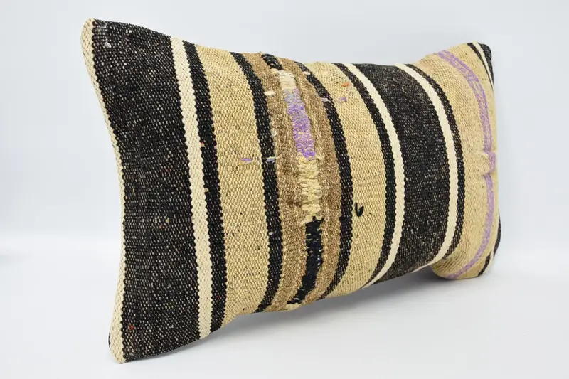 Pillow Case, Ethnical Kilim Rug Pillow, One Of A Kind Pillow Case, Throw Kilim Pillow, Patio Cushion Cover, 12x20 Brown Cushion, Pillow for Sofa - 3