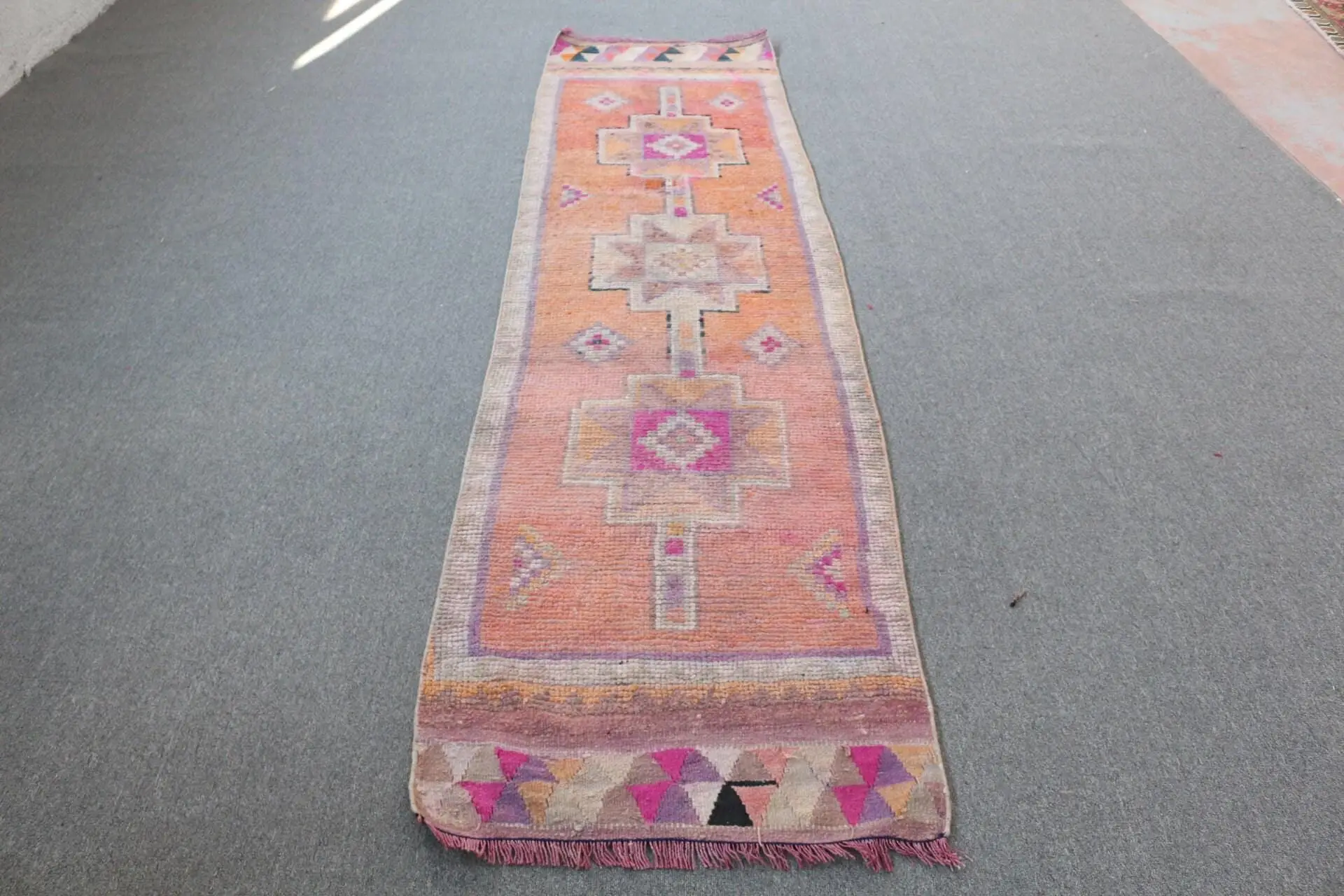 2.5x10 ft Vintage Rug, Herki Rug, Orange Southwestern Rug Wool - 1