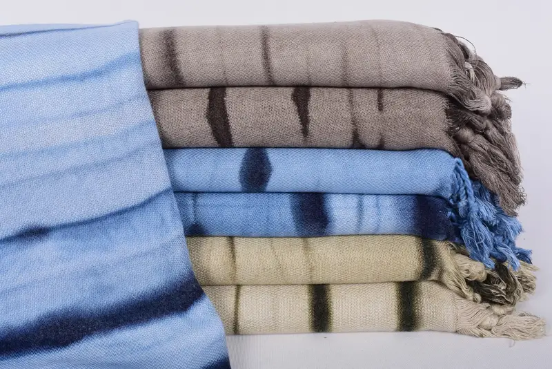 Home Decor Blue Tie Dye Stonewashed Organic Cotton Beach Towel, 67x36 Inches