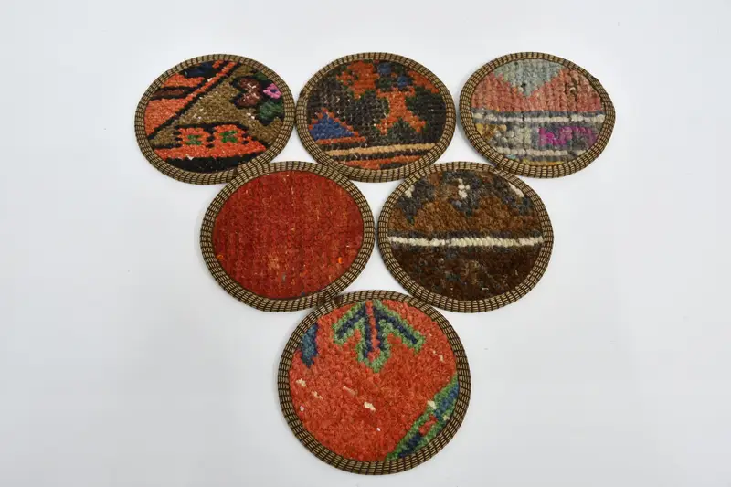 Juego de posavasos redondos bohemios, posavasos orientales rojos y bronce