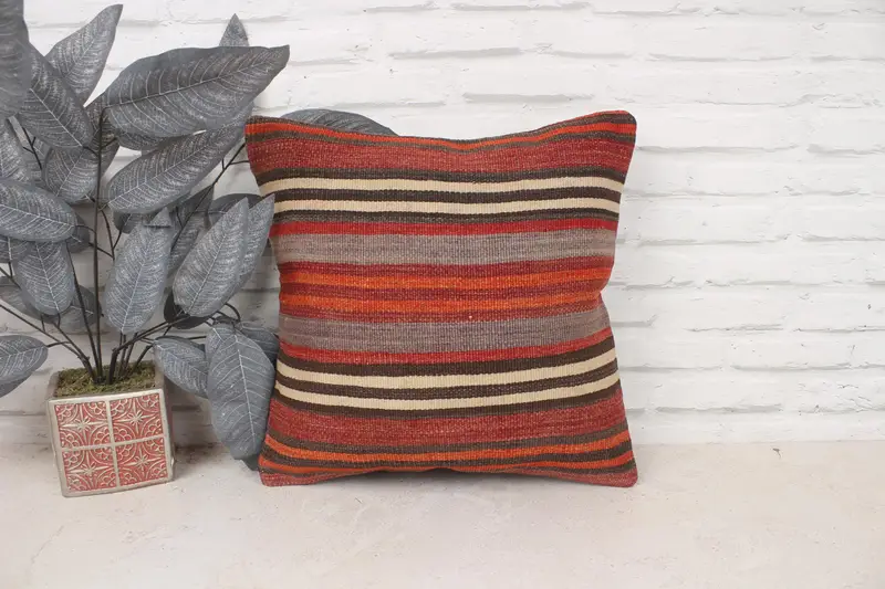 Vintage Kilim Throw Pillow, Indoor Pillow Case, Kilim Pillow, 16x16 Red Pillow Sham, Pillow Case, Bolster Throw Cushion Cover, Boho Pillow - 1