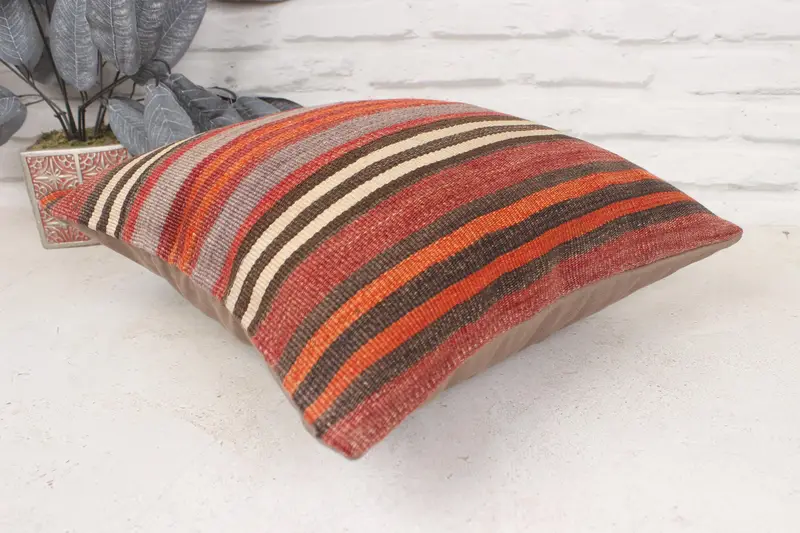 Vintage Kilim Throw Pillow, Indoor Pillow Case, Kilim Pillow, 16x16 Red Pillow Sham, Pillow Case, Bolster Throw Cushion Cover, Boho Pillow - 6