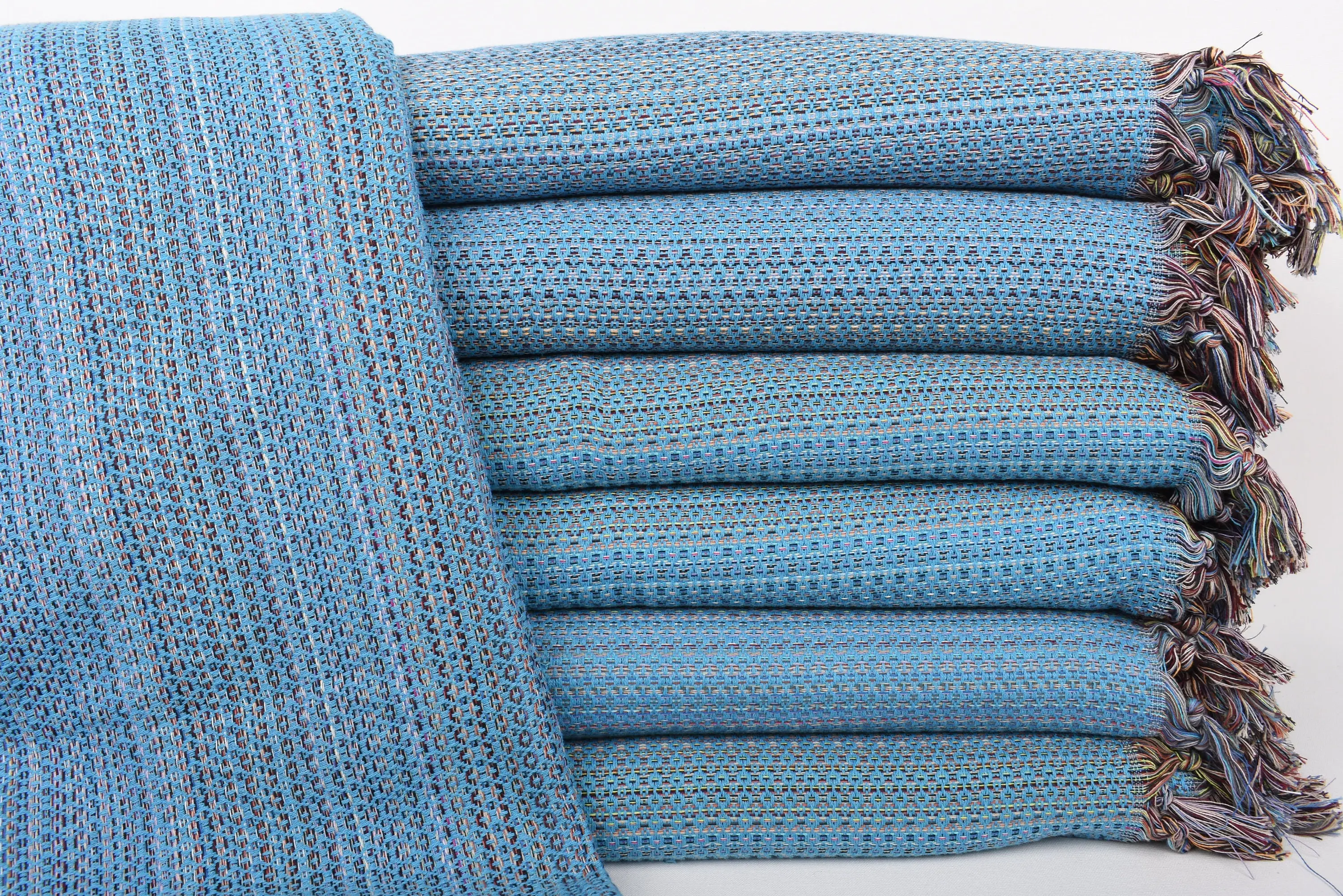 Turkish Cotton Throw Blanket, Turquoise Diamond Chevron, 89x87 Inches - 1