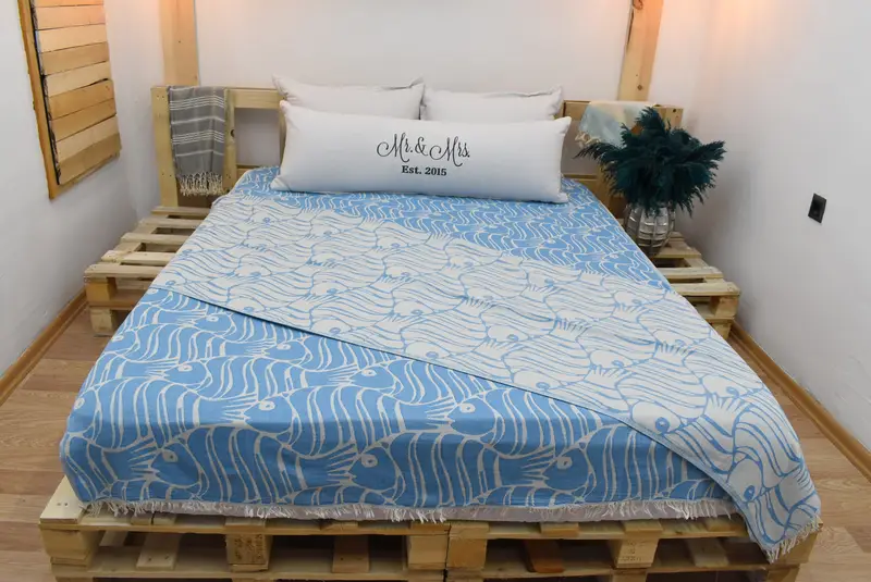 Organic Throw, Gift For Him, Personalized Blanket, Custom Blanket, Valentine Day Gift For Her, Boho Throw Blankets, 70x60 Cotton Fish Design Towel - 8